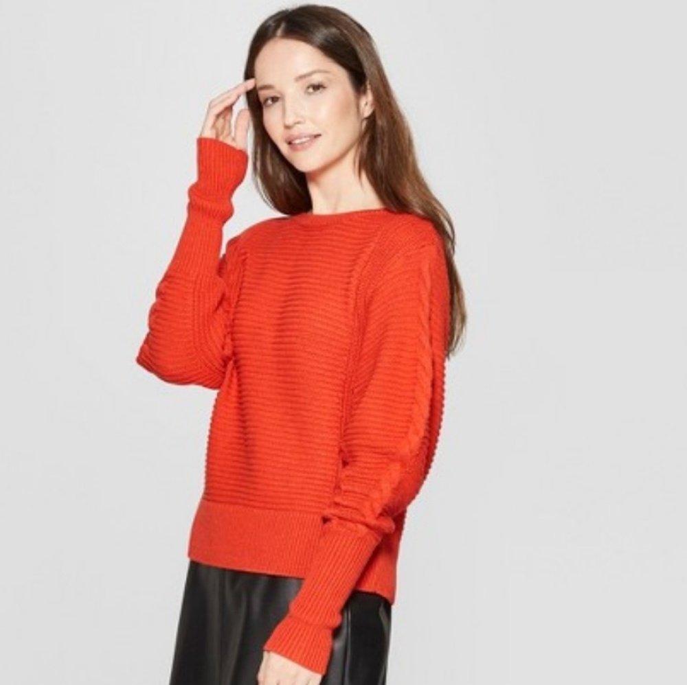 Orange Leg of Mutton Wide Sleeve Sweater